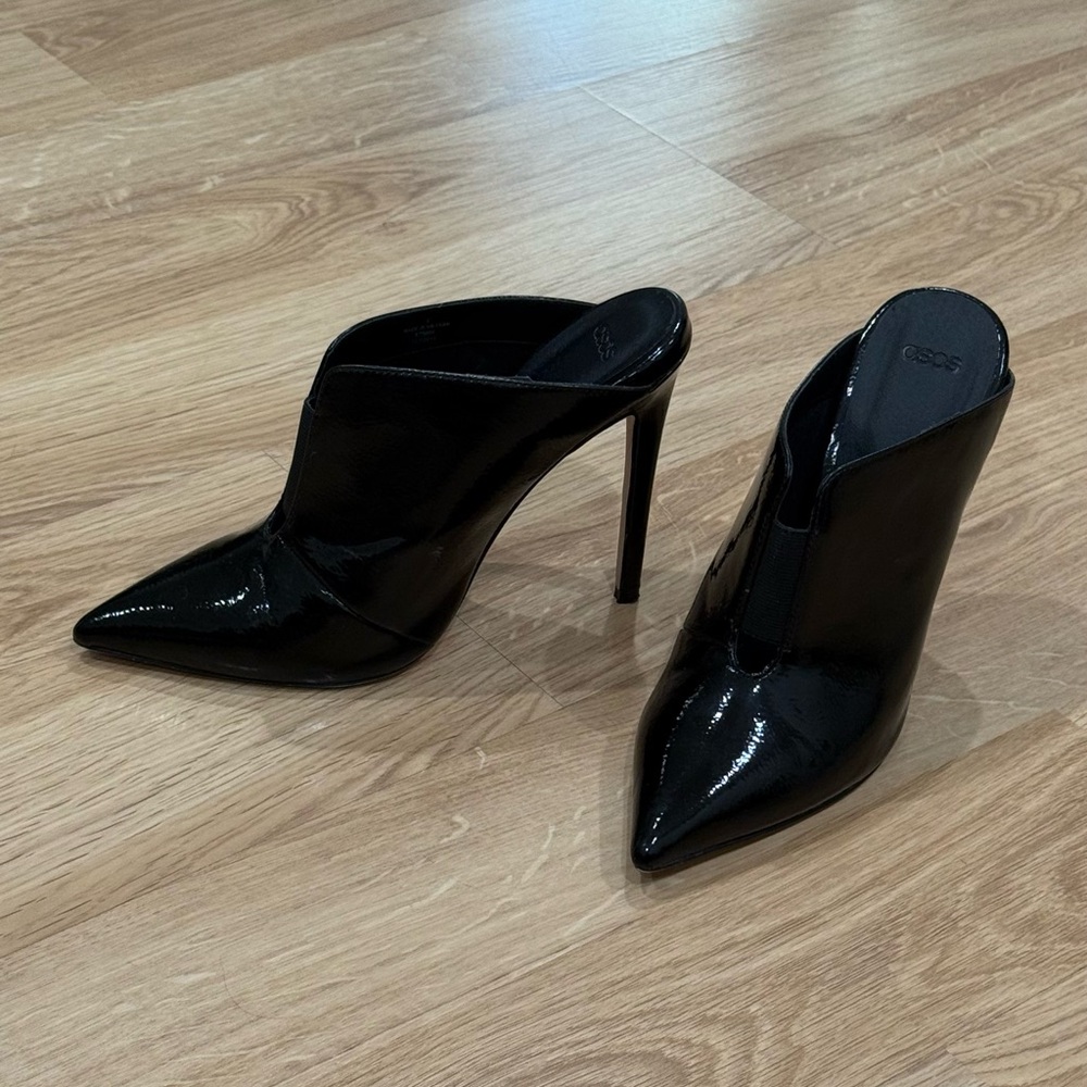 ASOS Black Patent Leather Pointed Toe Mules — Elegant & Chic
